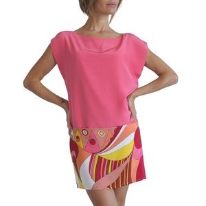 Seasatin silk dress coral and print skirt size S